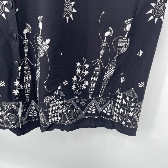 Vintage 90s R&K African Print Maxi Dress Women's 16P Rayon Button Front - Picture 2 of 12